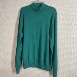 Paul Frederick 100% Wool Knit MockNeck Sweater Men Size Large Tall Green